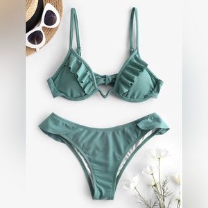Zaful Ribbed Frill Bikini